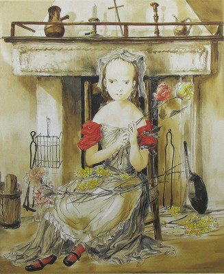 暖炉の前の少女