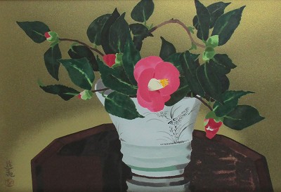 卓上の椿花