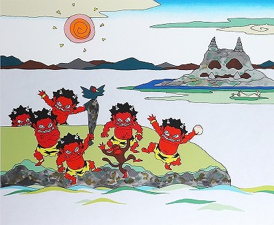 桃太郎図 鬼が島で鬼退治