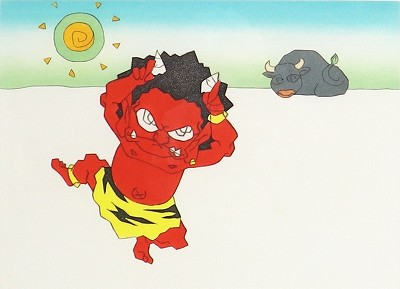 桃太郎図　鬼ヶ島でウッシッシ。