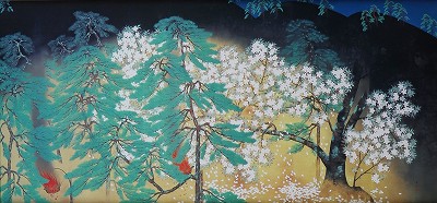 夜桜　六曲一双屏風（右隻）