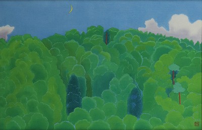 涼しさやほの三日月の羽黒山「奥の細道句抄絵」
