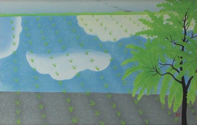 田一枚植ゑて立ち去る柳かな「奥の細道 句抄絵」