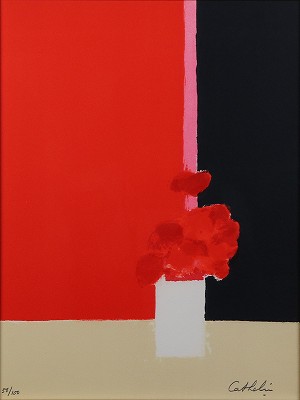 赤と黒バックの花 花の知性・挿画本（サイン有）