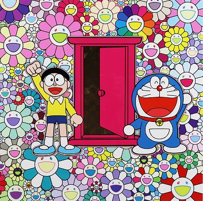 のび太とドラえもんがお花の中にいます