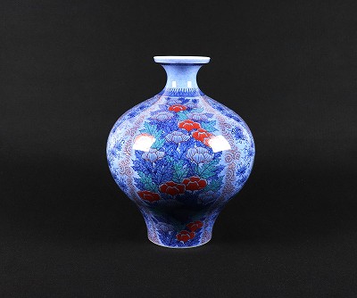 色絵吹墨芥子文花瓶