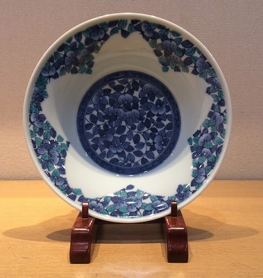 色絵藍色橘文菓子器