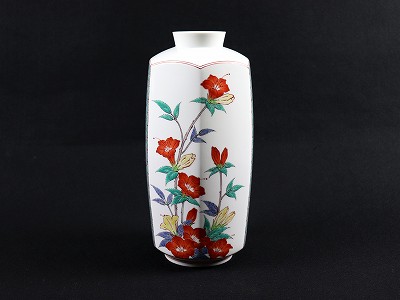 濁手山つつじ文六角花瓶