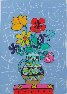水色バックの花束