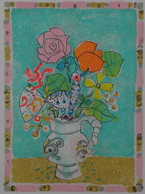 水色の背景の花束と鳥