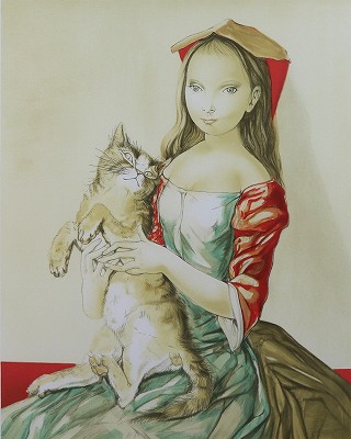 猫を抱いた頭巾の少女