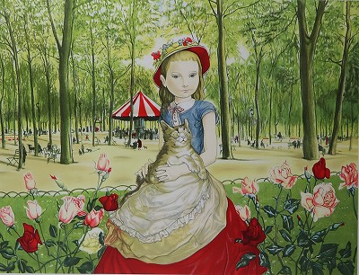 公園の少女と猫