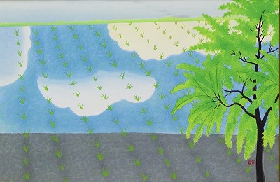 田一枚植ゑて 立ち去る 柳かな「奥の細道 句抄絵」