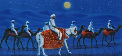 アフガニスタンの砂漠を行く・月