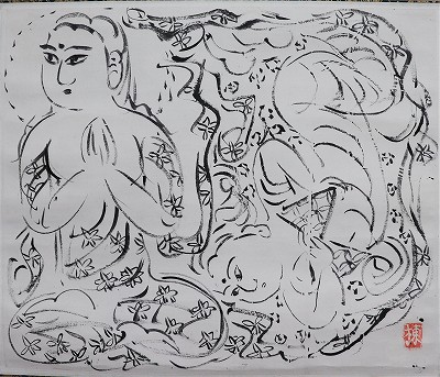 天笛地鼓図（双幅）