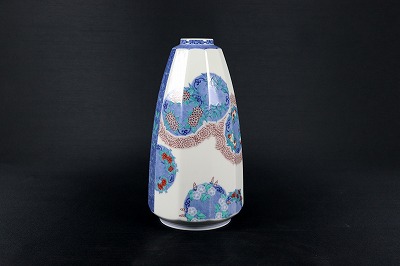 十四代今泉今右衛門「色絵藍色墨はじき花丸紋花瓶」