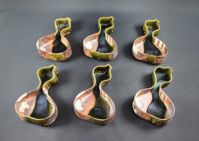 高内秀剛「織部鉄絵瓢鉢揃6客」