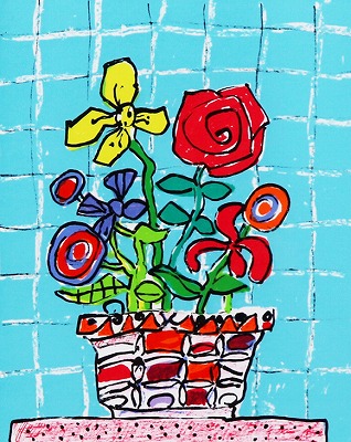 水色バックの花