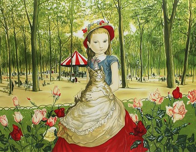 公園の少女とネコ