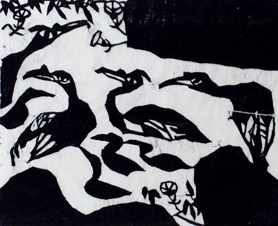 善知鳥板画巻「砂洲の柵」